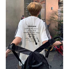 抖音得物高品质二开240克宽松纯棉美式潮牌三条杠织带短袖T恤，男装T恤，电商A486-1
