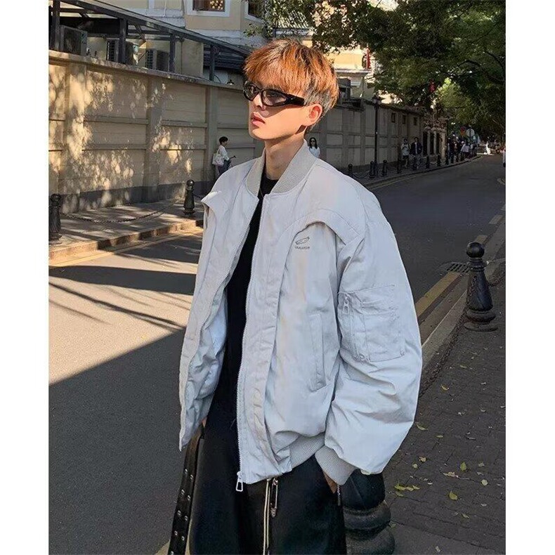 日系春秋季解构弧形设计小众飞行员夹克男女情侣机车夹克棒球服，男装夹克，星座506A