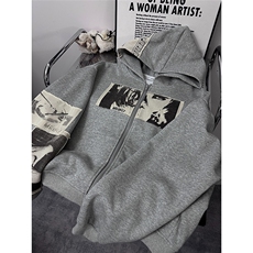 美式卫衣外套男女春秋季薄款宽松慵懒风盐系炸街拉链WY229P57，女装短外套，星座1013-5