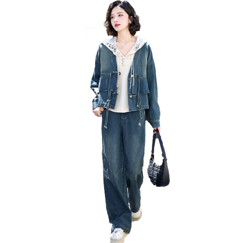 春装女2025年新款时尚套装新中式气质减龄休闲牛仔超火三件套女装,女装套装/套裙,欣品汇