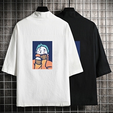 HF59042-P40风汉服男开衫外套七分袖道袍网格挂拍，男装民族服装，电商A040A