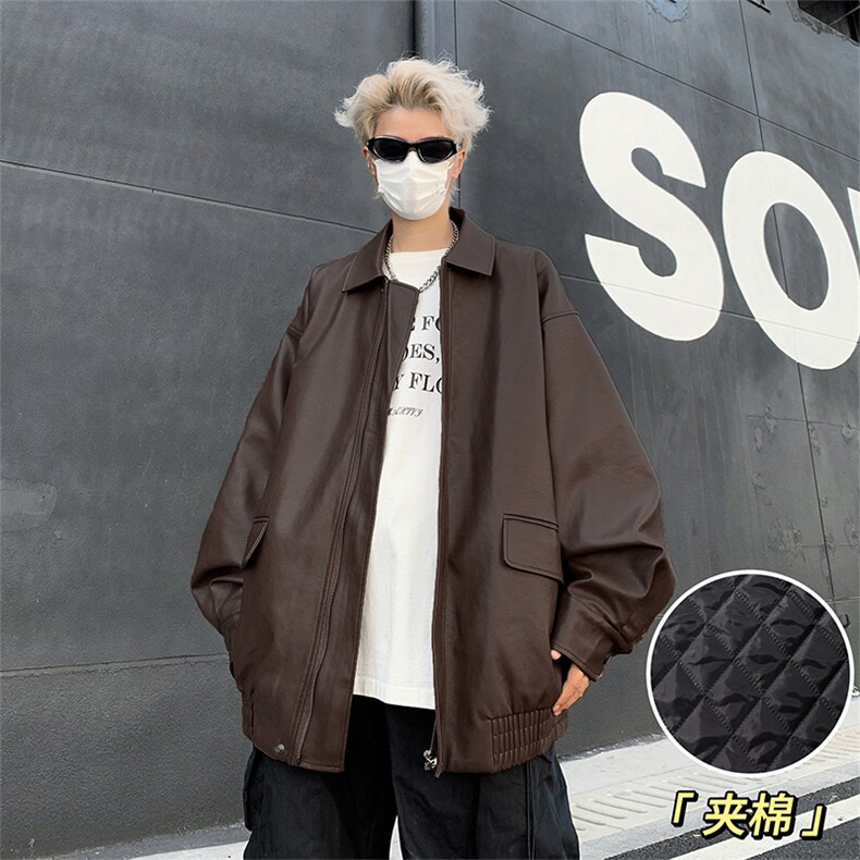 美式复古皮衣外套男秋冬加棉休闲宽松拉PU皮翻领棉服JK0826-P80,男装皮衣,星座308B-2
