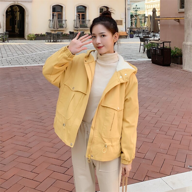 现货已的款冬季女宽松工装羊羔毛加厚棉服16089923,女装棉衣/棉服,艾青服饰