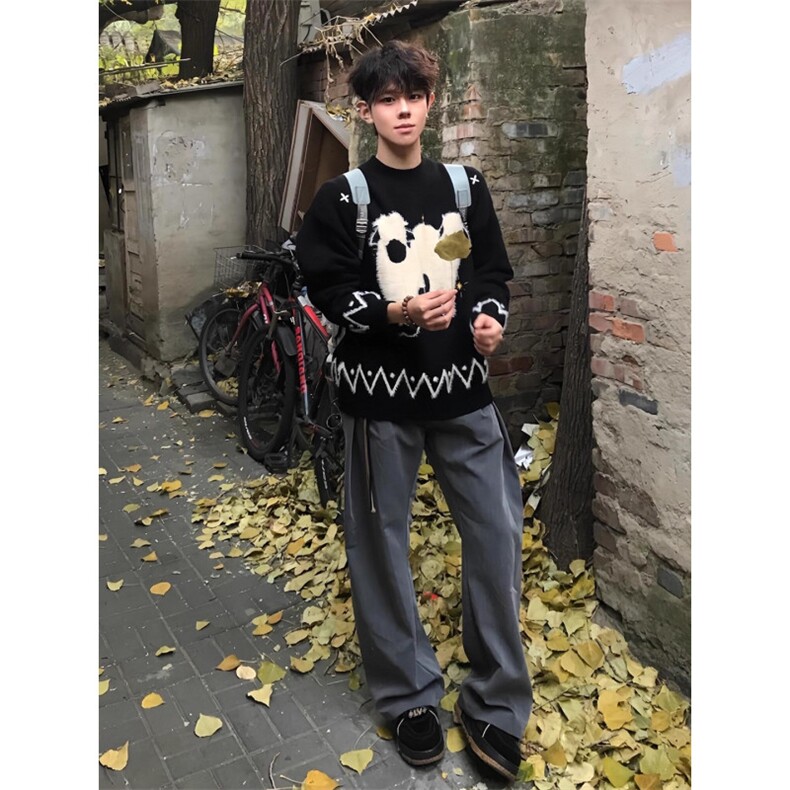 少年感小羊提花毛衣男款秋冬cleanfit绒感内搭上衣条纹加厚针织衫,男装针织衫/毛衣,星座601-1