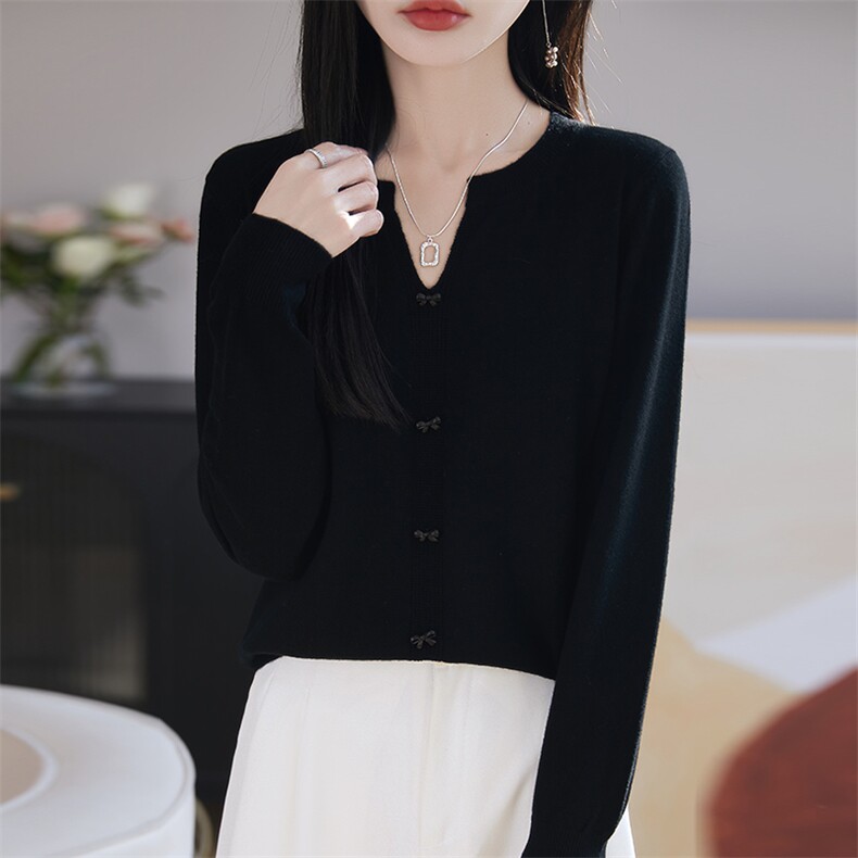 100%纯羊毛衫女半开圆领蝴蝶结针织毛衣外搭宽松休闲长袖羊绒上衣,女装羊毛衫,朝思羊绒