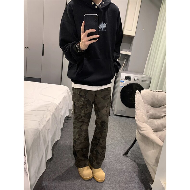 抖音得物品质380克全棉美式宽松两粒扣印花连帽卫衣ACM2201,男装卫衣,电商A443