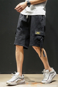 1日系休闲大码M-5XL原宿嘻哈宽松工装裤男士五分中裤7819P35控69图片