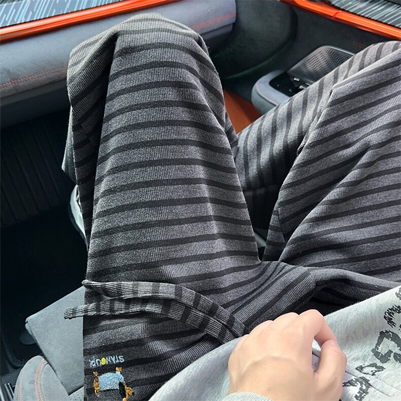 条纹宽松直筒裤时尚刺绣阔腿裤06XZ211-1-K2558-P60加绒65,男装卫衣,星座211-1