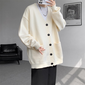 8XL-M大码V领开衫毛衣外套男日系复古宽松慵懒风针织衫KS002p55