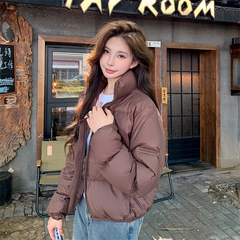 时尚欧货连帽羽绒服女2024新款小个子宽松减龄白鸭绒面包服短外套,女装羽绒服,浙宝281