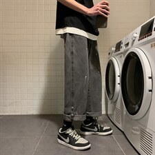 k977-45牛仔裤男宽松直筒ins港风男生九分裤子韩版潮流痞帅潮牌,男装牛仔裤,星座1008-1