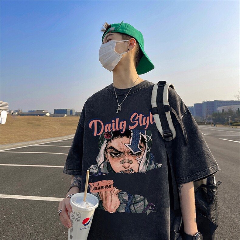 直播品质重磅240克美式复古蜡染水洗做旧宽松短袖t恤T722-P35,男装T恤,电商A486