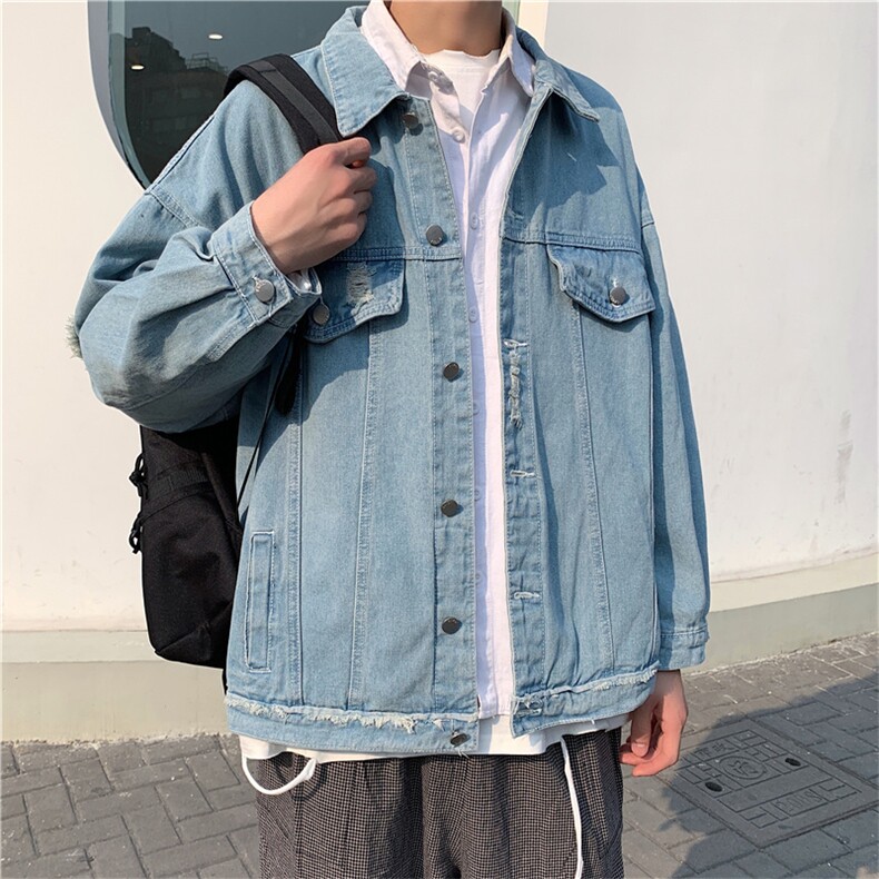 美式复古牛仔外套秋季韩版潮流宽松休闲运动工装夹克男W1147-P55,男装夹克,星座512-2