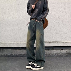 美式弯刀牛仔裤男款春秋加绒厚大码baggy工装裤子阔腿香蕉镰刀裤，男装牛仔裤，星座1116-2
