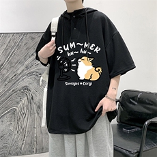 LD54420-P45NASA连帽短袖t恤男大码胖子带帽五分袖中袖，男装T恤，电商A040
