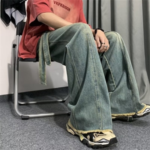 牛仔裤男韩版潮流高街帅个性2023夏季新款ins宽松阔腿裤RK322-P47图片