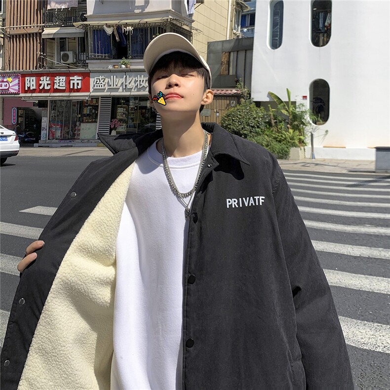 日系百搭CityBoy教练夹克翻领长袖内里保暖羊羔毛外套特批70图片