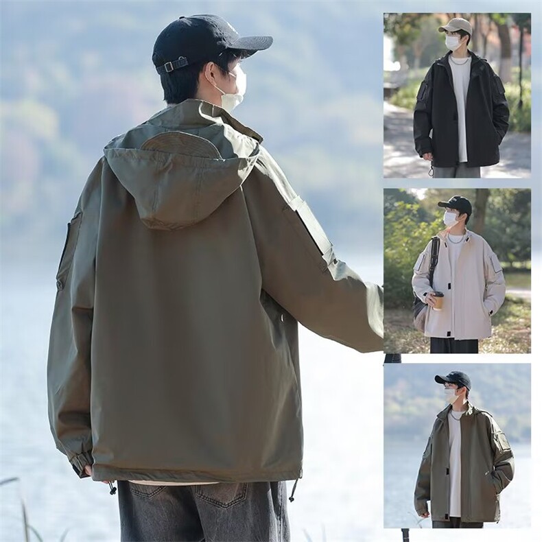 山系户外连帽冲锋衣外套男女春秋日系多口袋拉链防风登山服女,男装夹克,星座1210-1