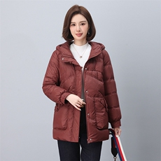 2024冬装新款气质优雅中长款棉衣百搭宽松时尚棉服连帽，女装棉衣/棉服，雪樱依海