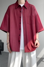 8XL-M冰丝牛仔短袖衬衫男款夏季薄款宽松慵懒衬衣外套DC28006P60，男装T恤，电商B312