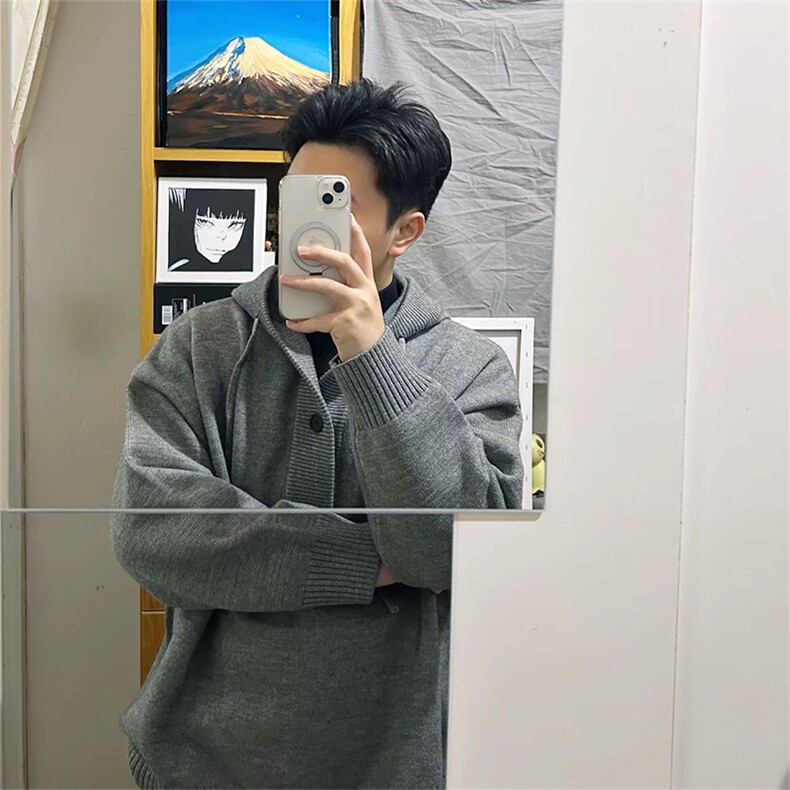 抖音得物保暖立领拉链针织外套秋冬宽松慵懒风纯色毛衣上衣AM047,男装针织衫/毛衣,电商A443