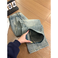 B221美式ins高街暗黑拼接铆钉宽松直筒牛仔裤LK26642-特P45控78，男装牛仔裤，电商B221
