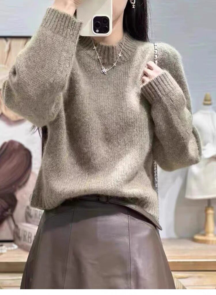 羊毛衫女秋冬新款纯色针织长袖宽松打底羊毛衫，女装羊毛衫，思途羊绒