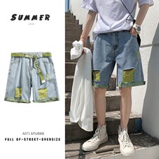 2023夏季水洗三色破洞时尚牛仔男士五分短裤A071-DK10-P38,男装牛仔裤,电商A071