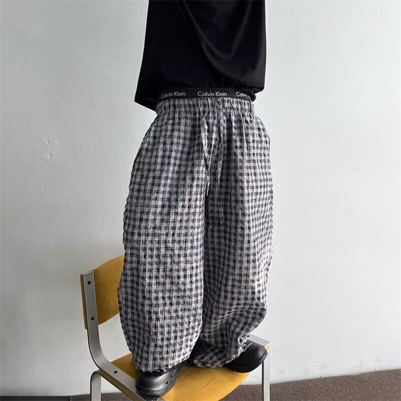 春秋季复古百搭渐变色彩绘泡泡格子长裤直筒裤男休闲裤,男装休闲裤,星座218-1（原230）