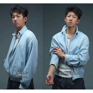 四天出货niuniu松弛蓝白条纹夹克翻领衬衫领夹克衫外套男JKK27p70图片