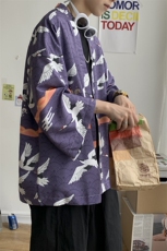夏装大码风港风外套半袖开衫薄款道袍披风汉服中性风F12/P40，男装T恤，钱塘713