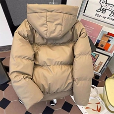 现货5W件冬季三防重磅boxy短款羽绒连帽PU皮棉衣外套防风加厚棉服，男装棉衣，电商A486-1