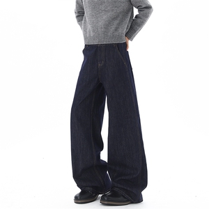美式高街深蓝色牛仔男潮牌直筒裤02 XZ211-1-K25104-P50 加绒55图片