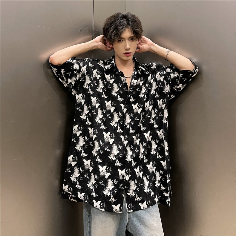 现货  潮男单品蝴蝶印花凉感三色衬衫  A071-T19-P38图片