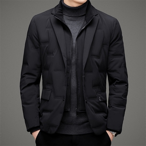西服冬季商务休闲羽绒服中年商务休闲西装新款加厚保暖白鸭绒外套图片