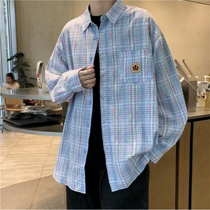 格子衬衫男港风潮流痞子帅气2023冬季新款ins宽松外套CY576-P35图片