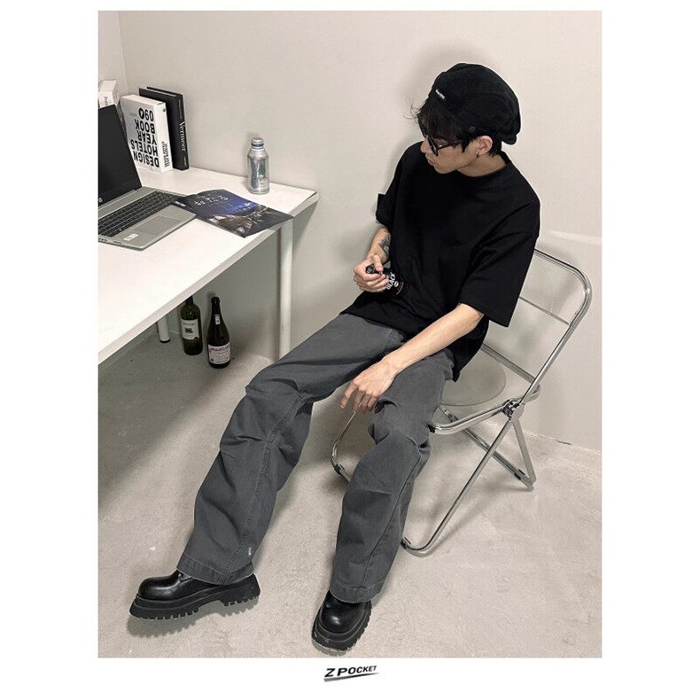 美式街头复古cleanfit潮牌休闲裤阔腿工装裤男女直筒裤子N1098,男装工装外套,星座1116A（原606A-3）