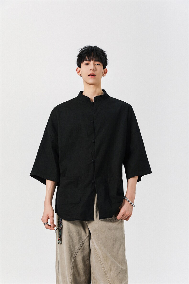 8XL-M风大码夏短袖衬衫男外套棉麻七分袖上衣CS505P60控78,男装衬衫,电商D206-1