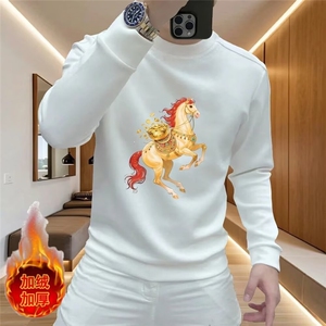 1506-1/WV11581/P38印花秋冬卫衣男新款圆领宽松上衣chic港风潮流,拉萨旅游穿搭1月份图片