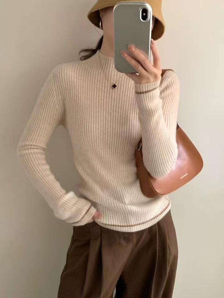 半高领山羊绒衫女修身显瘦内搭毛衣套头短款紧身羊毛针织打底衫图片