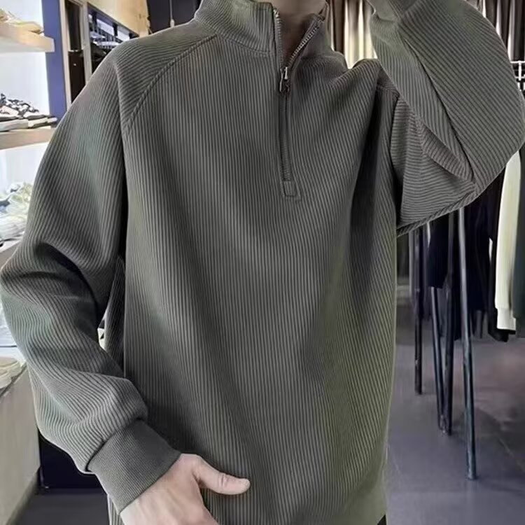 简约百搭半拉链立领卫衣男秋季新款重磅纯色肌理宽松休闲内搭上衣图片