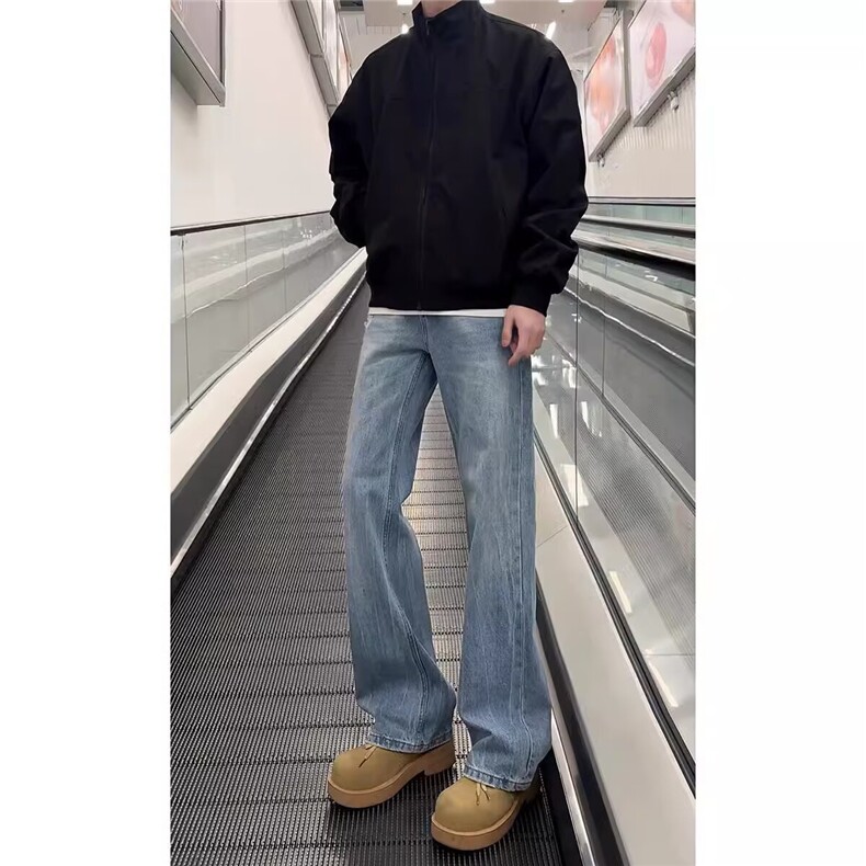 闪电纹牛仔裤男春季新款美式高街vibe直筒宽松阔腿裤L83700-P47,男装牛仔裤,星座1008
