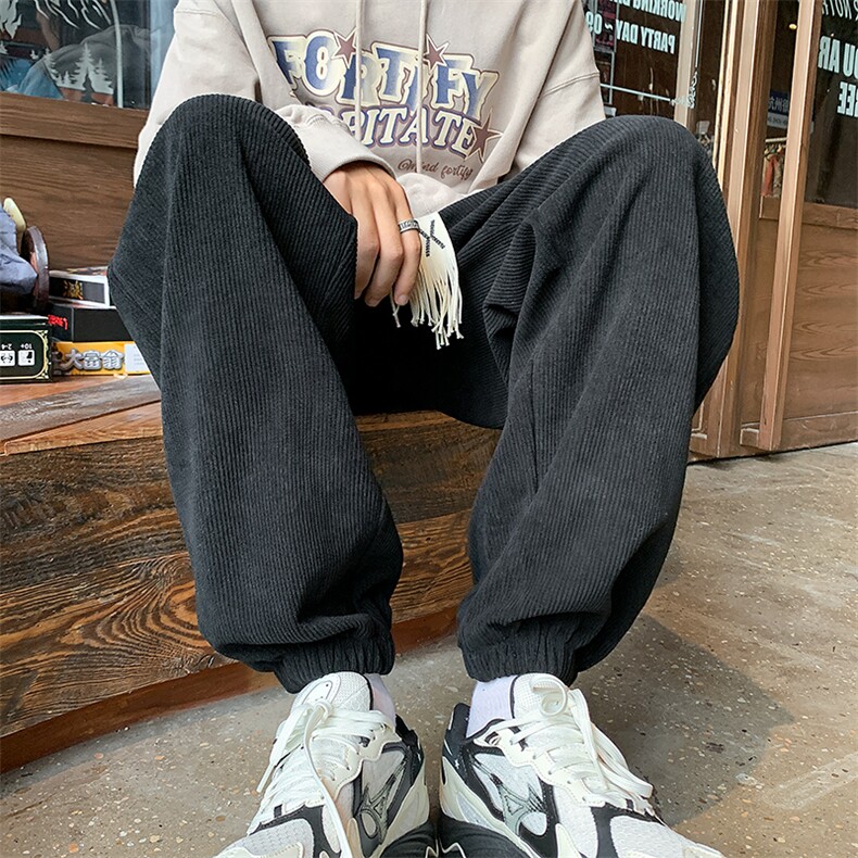 主推 休闲裤男宽松港风直筒灯芯绒阔腿裤416B-KL286-P55 限68图片
