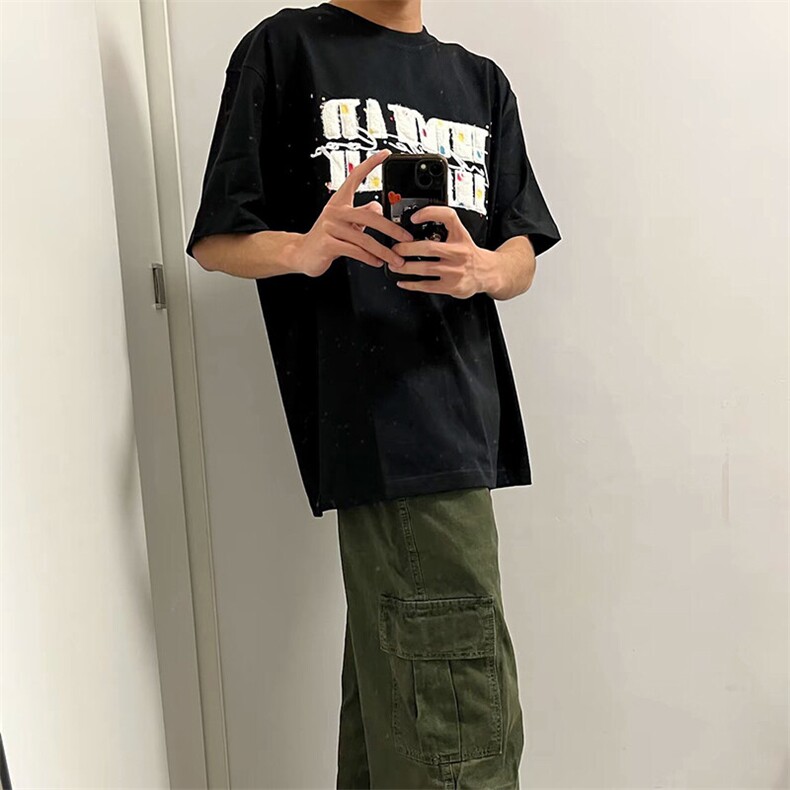 万针全刺绣工艺抖音得物高品质260克重磅纯棉双纱美式高街短袖T恤,男装T恤,电商A486