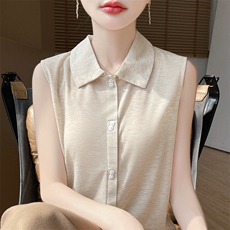polo领新款针织吊带女无袖纯色开衫简约百搭宽松，女装针织衫/毛衣，绒宛羊绒