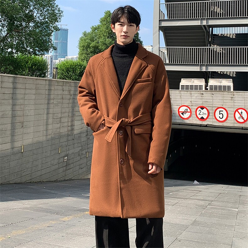 XFDY01-P108现货重磅潮牌毛呢大衣男加厚中长款腰带风衣加棉外套，男装风衣，电商A456（原C415）
