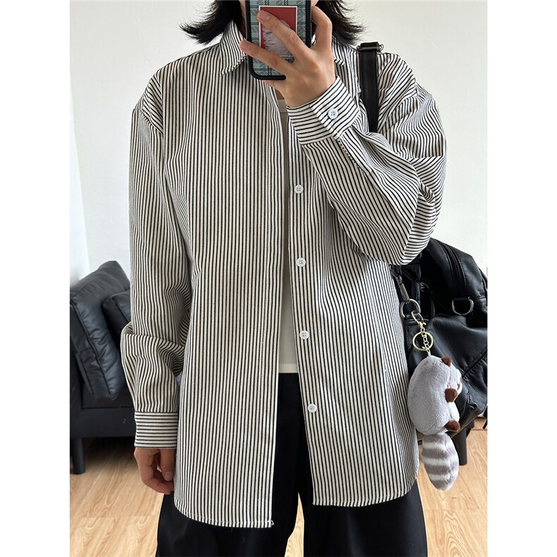 高品质牛仔条纹衬衫潮牌长袖衬衣潮流宽松休闲外套CS017-P30,男装衬衫,星座301C-5