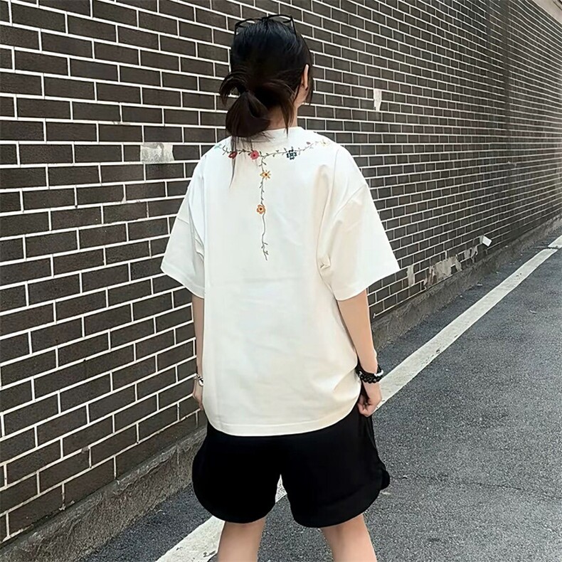 万针全刺绣工艺抖音得物高品质260克重磅纯棉双纱美式高街短袖T恤,男装T恤,电商A486
