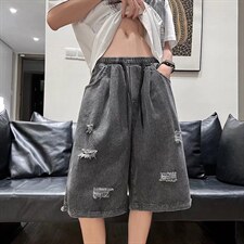 港风ins潮流复古短裤百搭宽松直筒牛仔五分裤休闲裤潮男D1436-P35，男装牛仔裤，星座1008-2