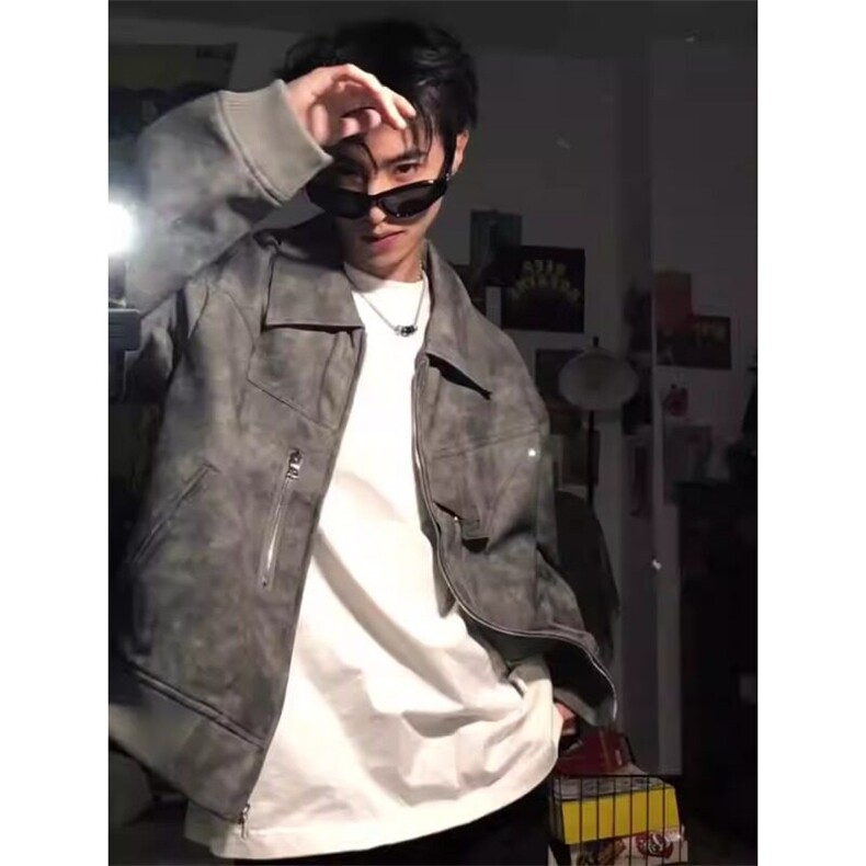 美式复古短款皮衣外套高级感雾面痞帅夹克JK711特P68,男装夹克,星座908-1